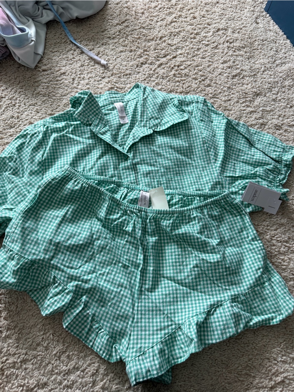 Green Gingham Ruffle PJ set